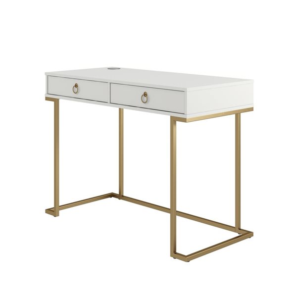 CosmoLiving by Cosmopolitan Camila 30.9 H x 41.65 W x 19.69-in D White MDF Writing Desk w/ Metal Legs