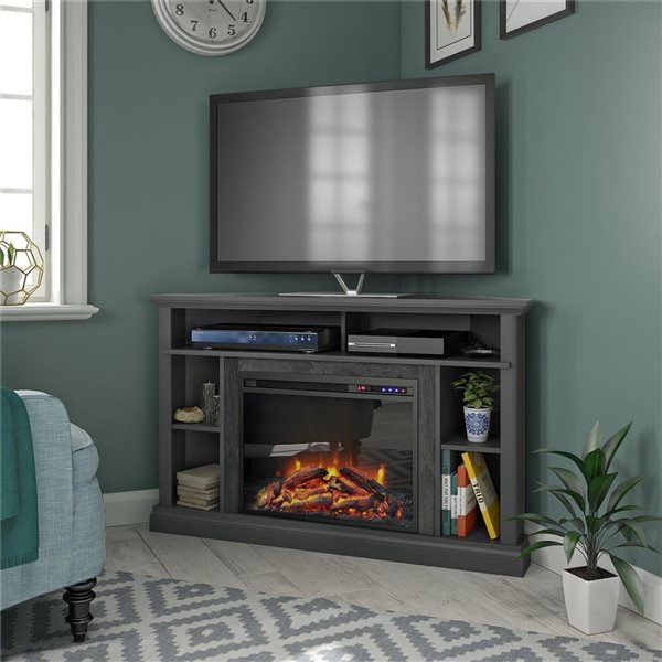 Ameriwood Home Overland Graphite Grey Electric Corner Fireplace TV Stand - For TVs Up to 50-in