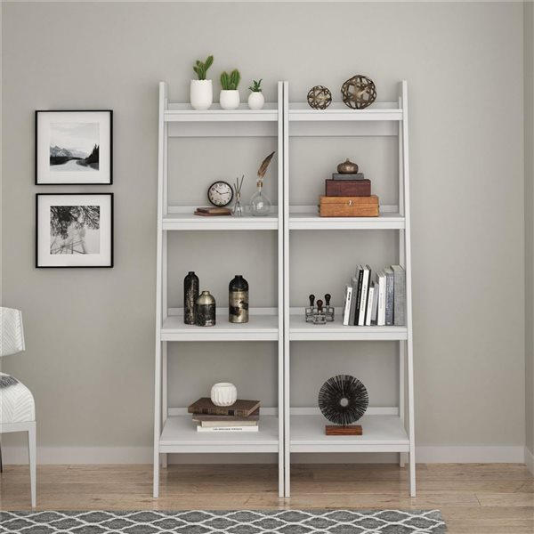 Ameriwood Home Lawrence 60 H x 20.5-in W White Metal/Particleboard 4-Shelf Ladder-Style Bookcases