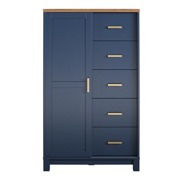 Ameriwood Home Armada 53.12 H x 31.5 W x 15.75-in D Navy/Walnut  5-Drawer 5-Shelf Gentleman's Chest