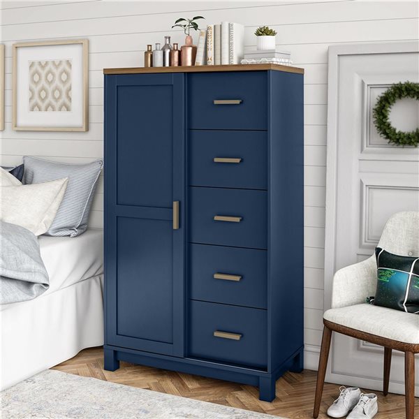 Ameriwood Home Armada 53.12 H x 31.5 W x 15.75-in D Navy/Walnut  5-Drawer 5-Shelf Gentleman's Chest