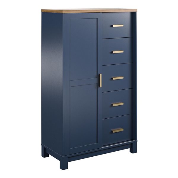 Ameriwood Home Armada 53.12 H x 31.5 W x 15.75-in D Navy/Walnut  5-Drawer 5-Shelf Gentleman's Chest