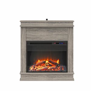 Ameriwood Home Mateo Grey Oak Electric Fireplace with Mantel and Touchscreen Display