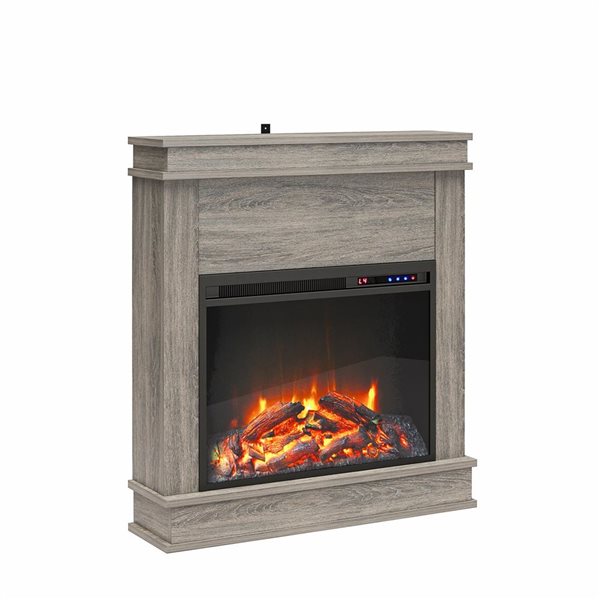 Ameriwood Home Mateo Grey Oak Electric Fireplace with Mantel and Touchscreen Display