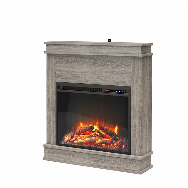 Ameriwood Home Mateo Grey Oak Electric Fireplace with Mantel and Touchscreen Display