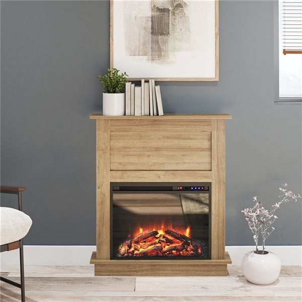 Ameriwood Home Ellsworth Natural Electric Fireplace with Mantel