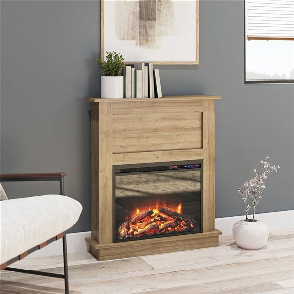 Ameriwood Home Ellsworth Natural Electric Fireplace with Mantel