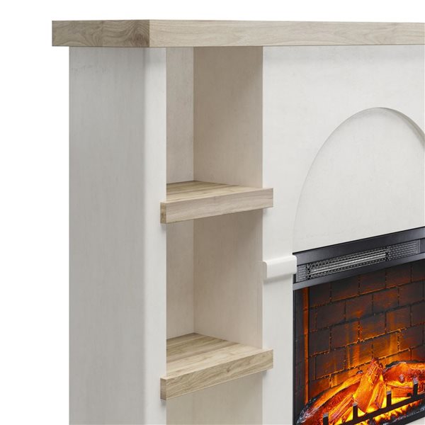 Mr. Kate Winston Faux Plaster/Light Walnut Mantel with Electric Fireplace and Built-in Bookshelves