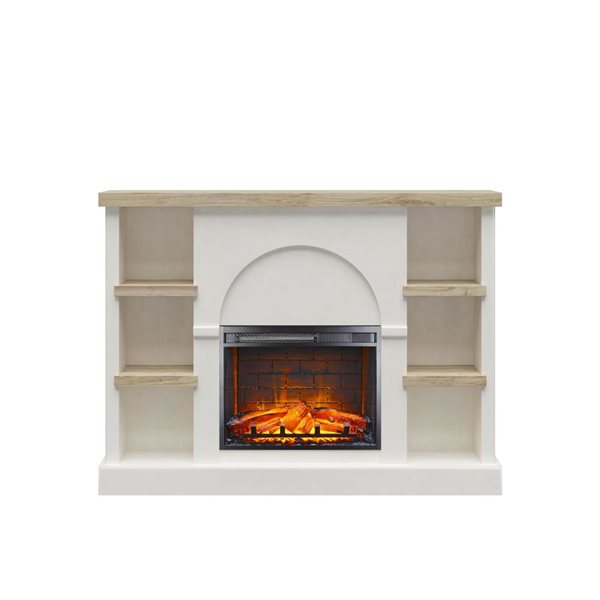 Mr. Kate Winston Faux Plaster/Light Walnut Mantel with Electric Fireplace and Built-in Bookshelves