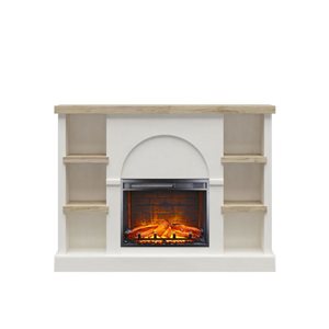 Mr. Kate Winston Faux Plaster/Light Walnut Mantel with Electric Fireplace and Built-in Bookshelves