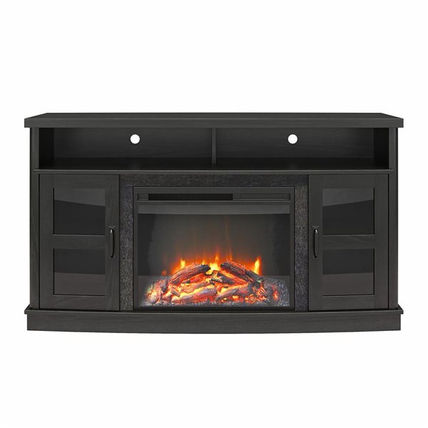 Ameriwood Home Barrow Creek Black Oak Electric Fireplace TV Console w/ Glass Doors - For TVs up to 60-in