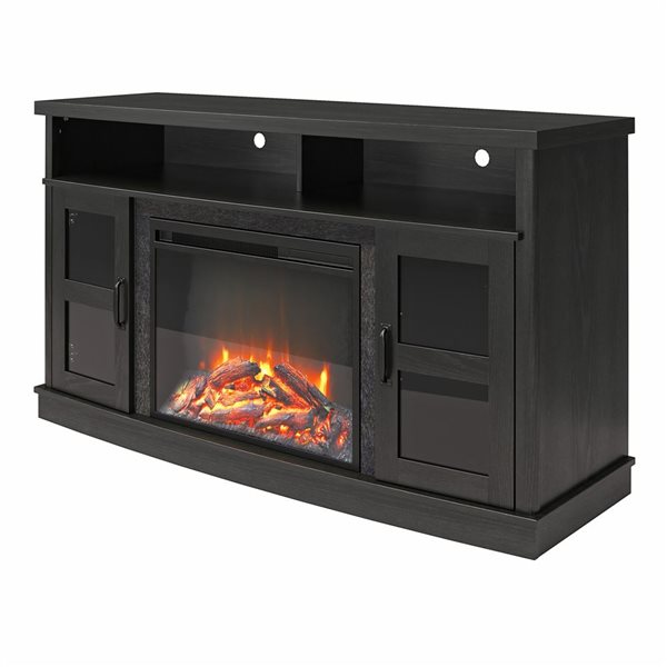 Ameriwood Home Barrow Creek Black Oak Electric Fireplace TV Console w/ Glass Doors - For TVs up to 60-in