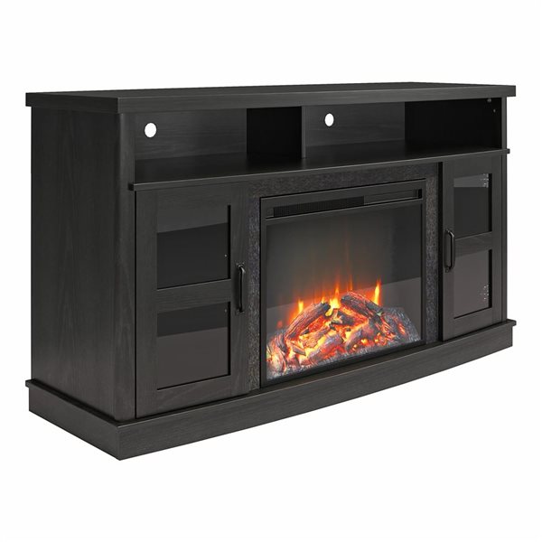 Ameriwood Home Barrow Creek Black Oak Electric Fireplace TV Console w/ Glass Doors - For TVs up to 60-in