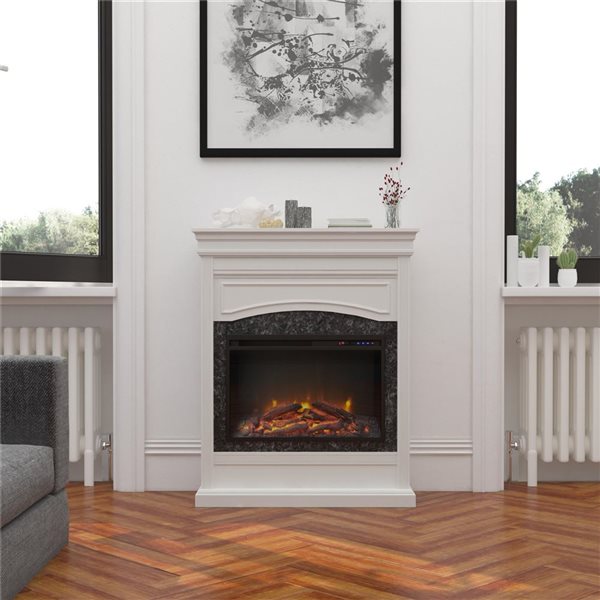 Ameriwood Home Lamont White Engineered Wood Electric Fireplace with Mantel