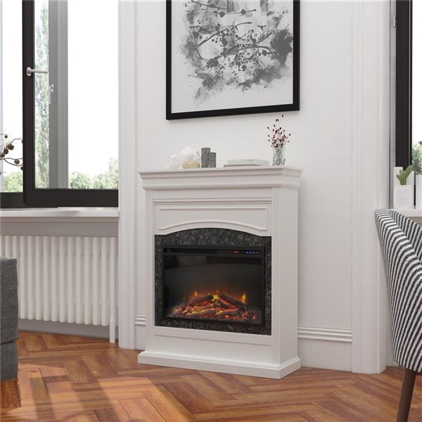 Ameriwood Home Lamont White Engineered Wood Electric Fireplace with Mantel