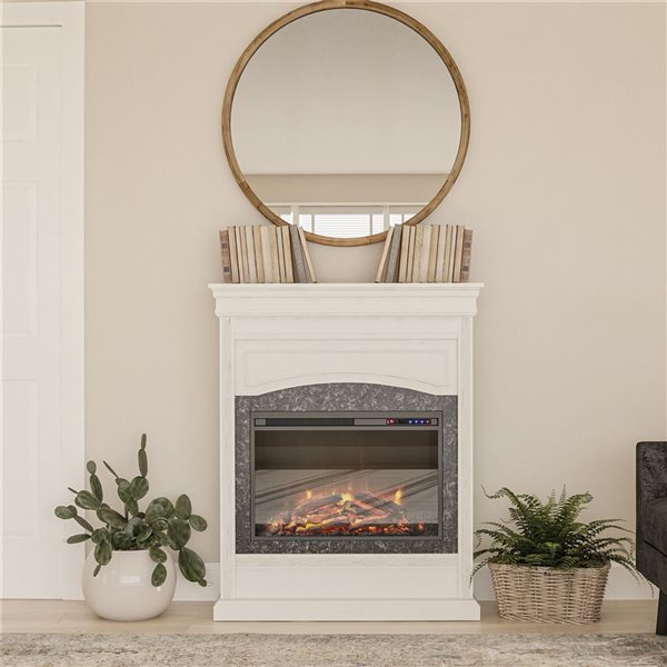 Ameriwood Home Lamont White Engineered Wood Electric Fireplace with Mantel