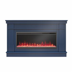 Foyer électrique linéaire large avec manteau Waverly de Novogratz 64 po l. bois d'ingénierie bleu marine