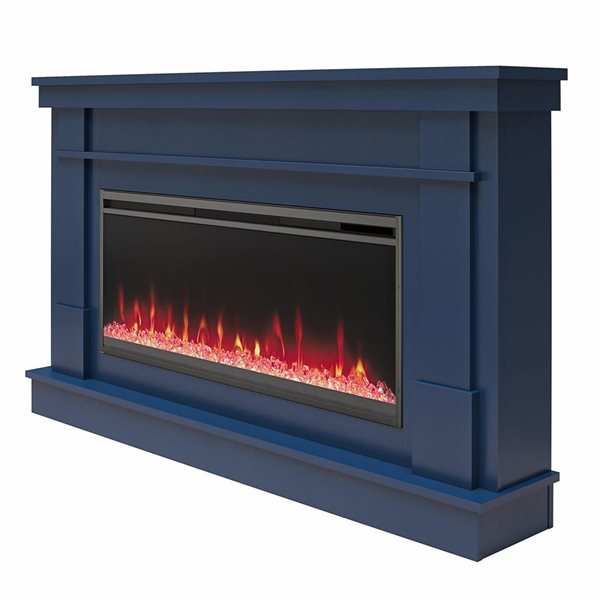 Novogratz Waverly Navy Engineered Wood Wide Mantel with Linear Electric Fireplace