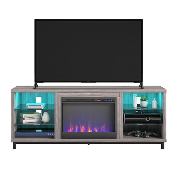 Ameriwood Home Lumina Light Walnut Engineered Wood Deluxe Fireplace TV Stand - For TVs up to 70-in