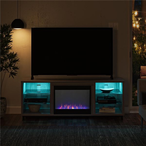 Ameriwood Home Lumina Light Walnut Engineered Wood Deluxe Fireplace TV Stand - For TVs up to 70-in