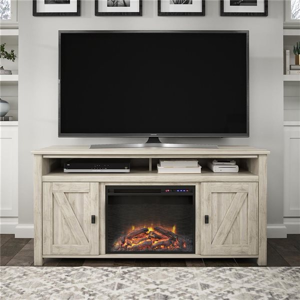 Ameriwood Home Farmington Light Walnut Electric Fireplace TV Console - For TVs up to 60-in