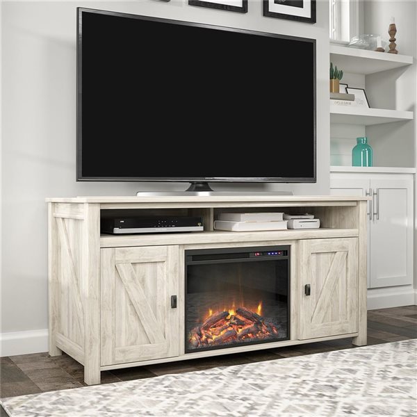 Ameriwood Home Farmington Light Walnut Electric Fireplace TV Console - For TVs up to 60-in