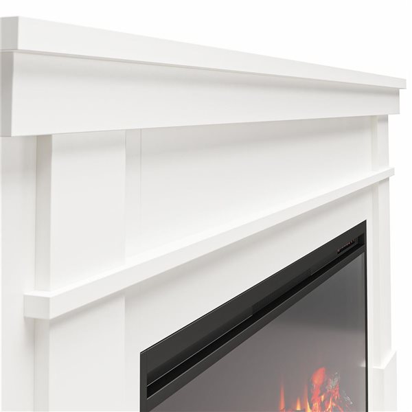 Ameriwood Home Elmcroft White Engineered Wood Wide Mantel with Linear Electric Fireplace