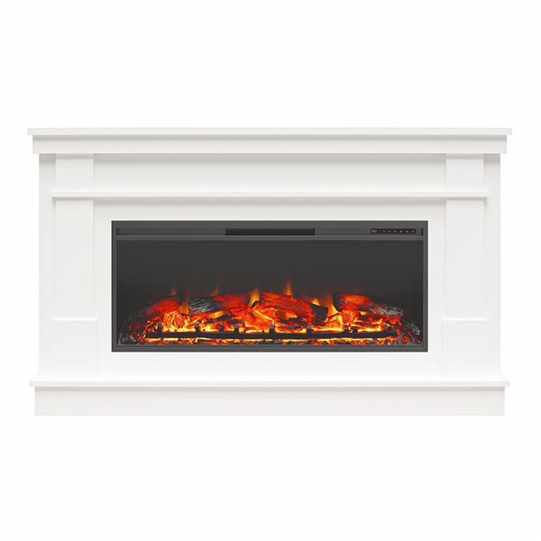 Ameriwood Home Elmcroft White Engineered Wood Wide Mantel with Linear Electric Fireplace