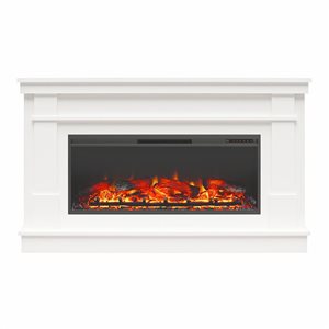 Ameriwood Home Elmcroft White Engineered Wood Wide Mantel with Linear Electric Fireplace