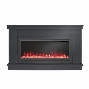 Novogratz Waverly Black Engineered Wood Wide Mantel with Linear Electric Fireplace