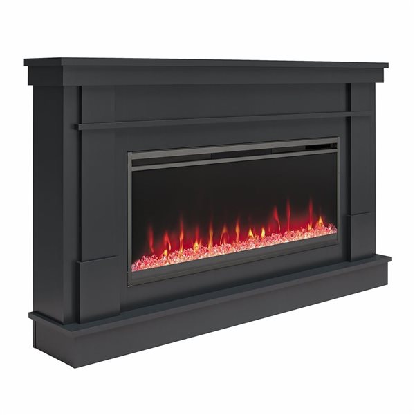 Novogratz Waverly Black Engineered Wood Wide Mantel with Linear Electric Fireplace