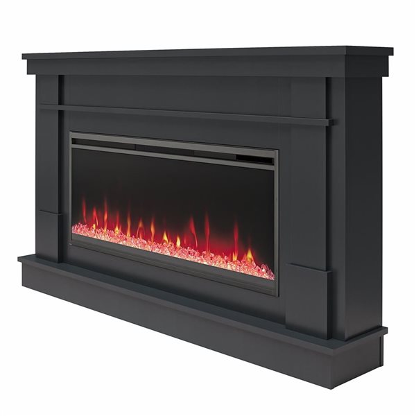 Novogratz Waverly Black Engineered Wood Wide Mantel with Linear Electric Fireplace