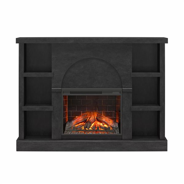 Mr. Kate Winston Faux Black Plaster Mantel with Electric Fireplace and Built-in Bookshelves