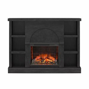 Mr. Kate Winston Faux Black Plaster Mantel with Electric Fireplace and Built-in Bookshelves