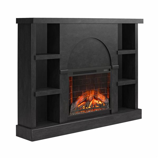 Mr. Kate Winston Faux Black Plaster Mantel with Electric Fireplace and Built-in Bookshelves