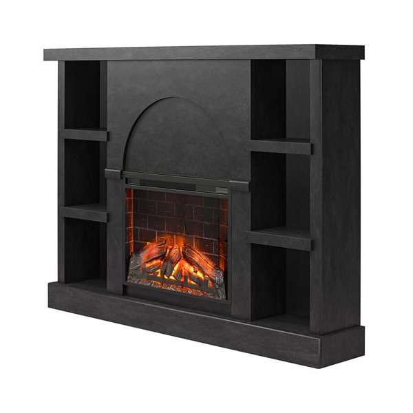 Mr. Kate Winston Faux Black Plaster Mantel with Electric Fireplace and Built-in Bookshelves