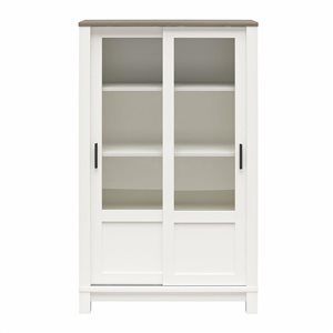 Ameriwood Home Chapel Hill 51 H x 32-in W White/Brown Oak MDF Rustic Farmhouse Bookcase Cabinet w/ Sliding Glass Doors