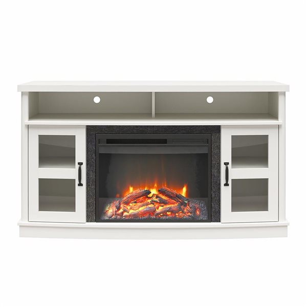 Ameriwood Home Barrow Creek White Electric Fireplace TV Console w/ Glass Doors - For TVs up to 60-in