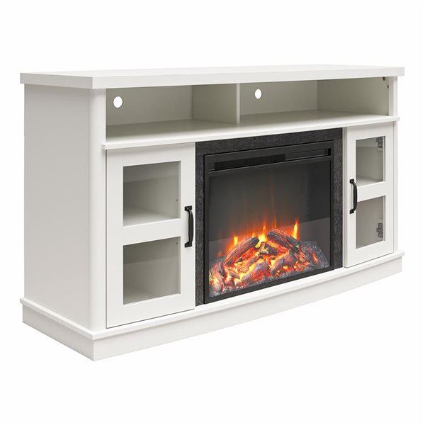 Ameriwood Home Barrow Creek White Electric Fireplace TV Console w/ Glass Doors - For TVs up to 60-in