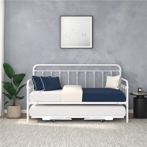 DHP Locky White Metal Twin Daybed with Pull-Out Trundle Bed