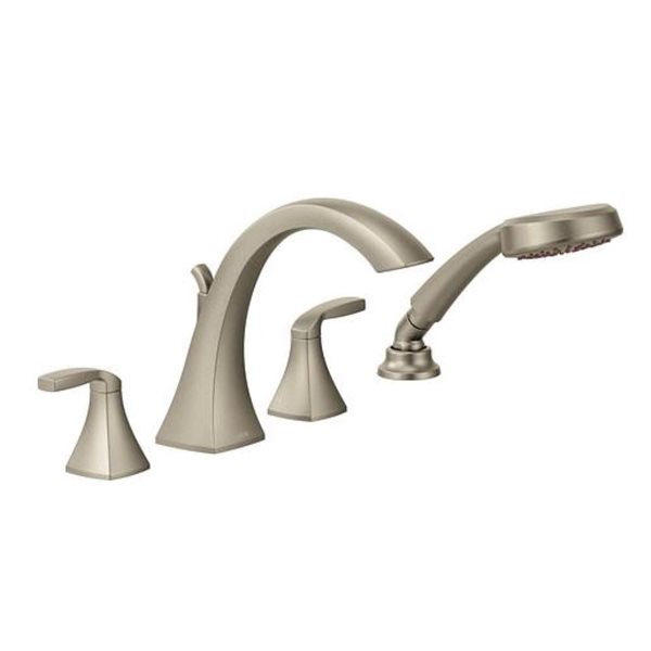 MOEN Voss Brushed Nickel Two-Handle High Arc Roman Tub Faucet with Handheld Shower