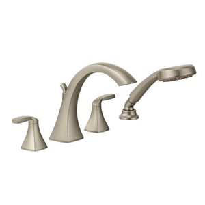 MOEN Voss Brushed Nickel Two-Handle High Arc Roman Tub Faucet with Handheld Shower