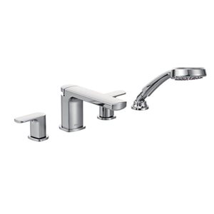 MOEN Rizon Chrome Two-Handle Low Arc Roman Tub Faucet with Handheld Shower