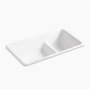 KOHLER Co. Iron Tones 33-in Smart Divide White Top/Undermount Double-Bowl Kitchen Sink