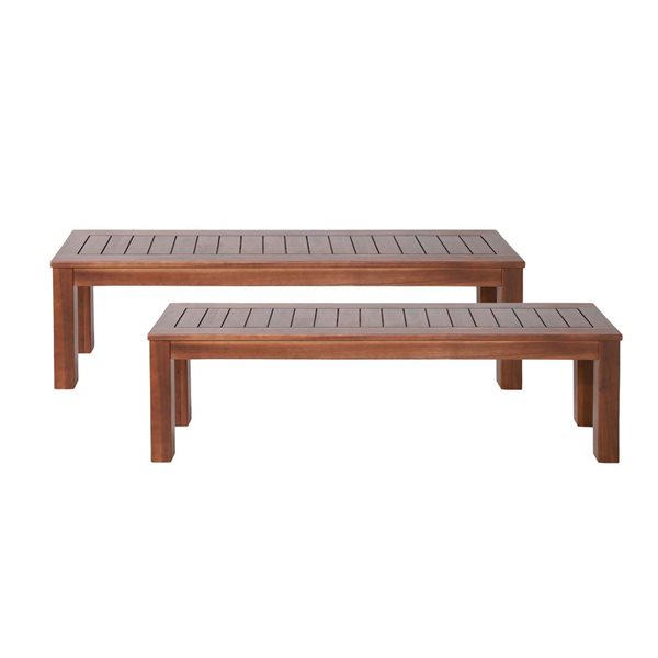 Flynama Manila 61.75 W x 14.5 D x 17.75-in H Brown Acacia Wood Outdoor Dining Benches - Set of 2