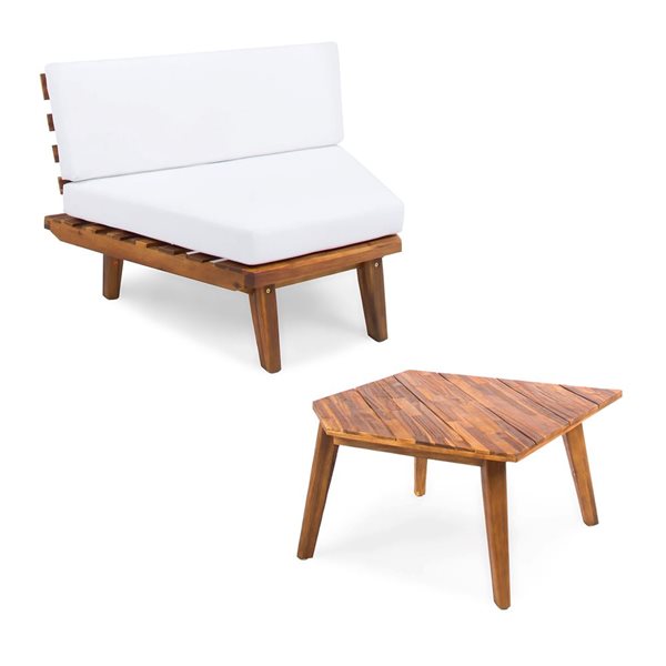 Flynama Hillcrest Brown Acacia/White Polyester Outdoor Corner Chair and Coffee Table