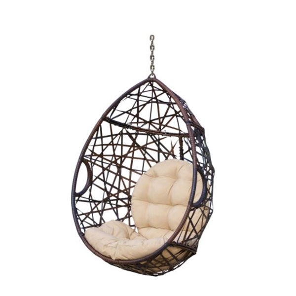 Flynama Marlin 36.5 W x 28.5 D x 52-in H Beige Fabric/Brown Plastic Wicker Hanging Egg Chair