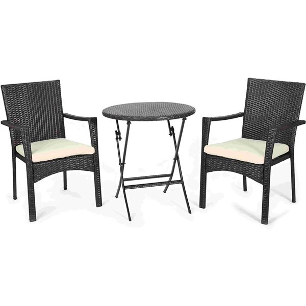 Flynama Elba Brown Polypropylene Rattan/White Polyester Cushions Transitional Bistro Set - 3-Pcs