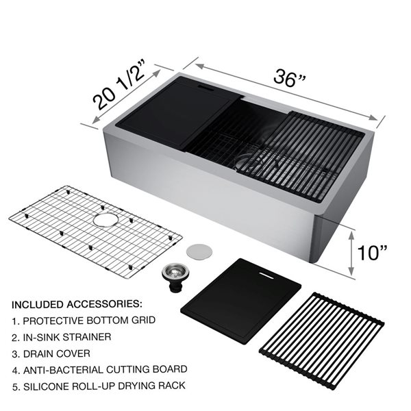 VIGO Oxford 36-in x 21-in Stainless Steel Single Bowl Farmhouse Apron-Front Kitchen Sink Workstation with Faucet and Accessories