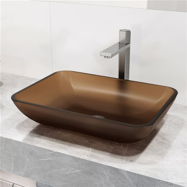 VIGO Amber 18-in x 13-in x 4-in Amber Sottile Glass Rectangular Vessel Bathroom Sink